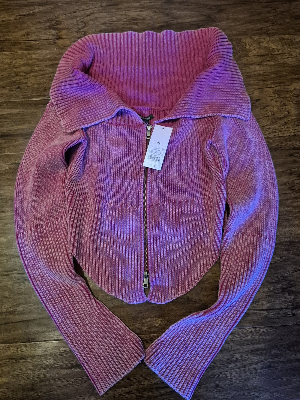 wild fable Pink Ribbed Zip-Off-the-Shoulder Sweater